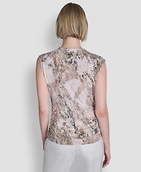 Dkny Women's Sleeveless Printed Asymmetrical Neck Knit Top