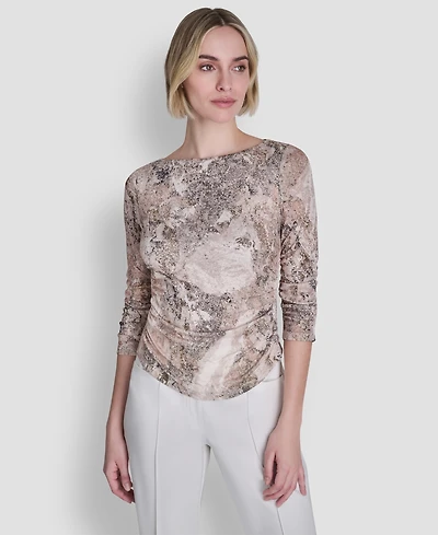 Dkny Women's Printed Tissue Knit Boat Neck Top