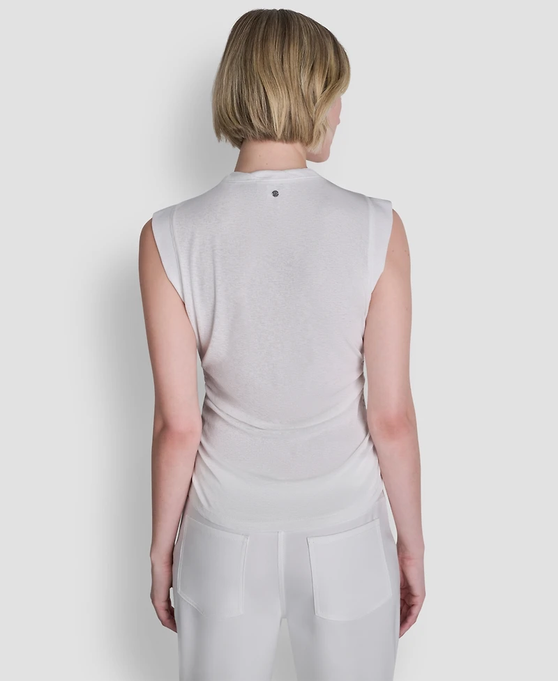 Dkny Women's Printed Tissue Knit Sleeveless Crew Neck Top