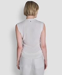 Dkny Women's Printed Tissue Knit Sleeveless Crew Neck Top