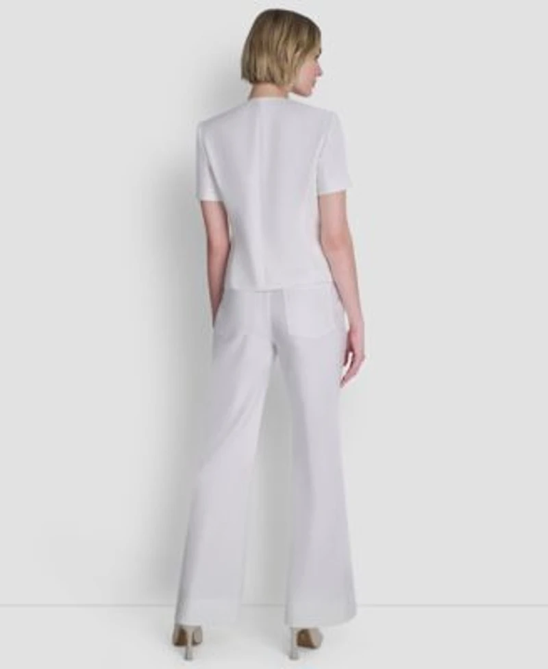 Dkny Womens Crew Neck Short Sleeve Top Straight Leg Pintuck Pants