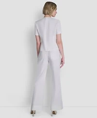 Dkny Womens Crew Neck Short Sleeve Top Straight Leg Pintuck Pants