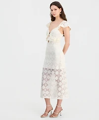 14th Place Juniors' Cap-Sleeve Crochet Midi Dress
