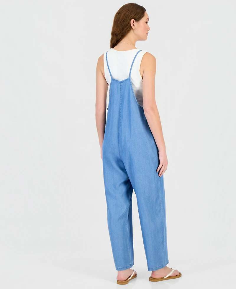 Hippie Rose Juniors' Chambray V-Neck Sleeveless Jumpsuit