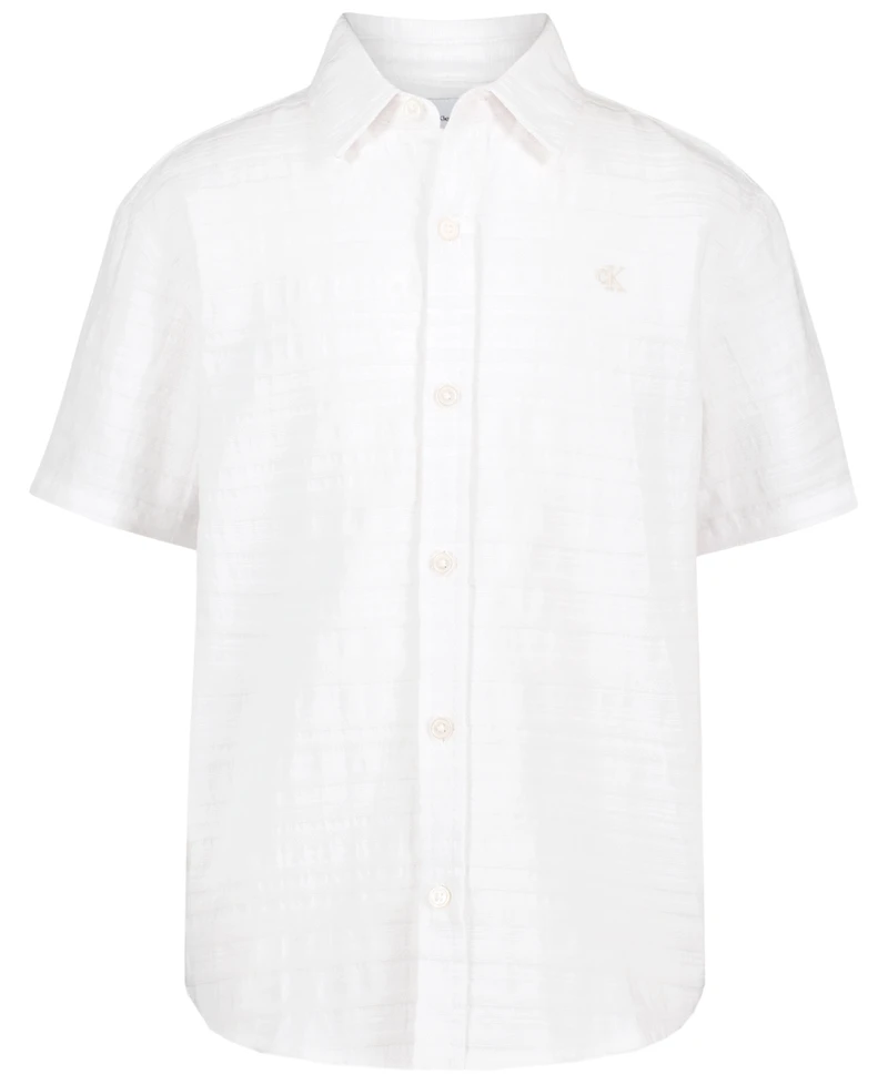 Calvin Klein Boys' 8-20 Texture Stripe Woven Short-Sleeve Shirt