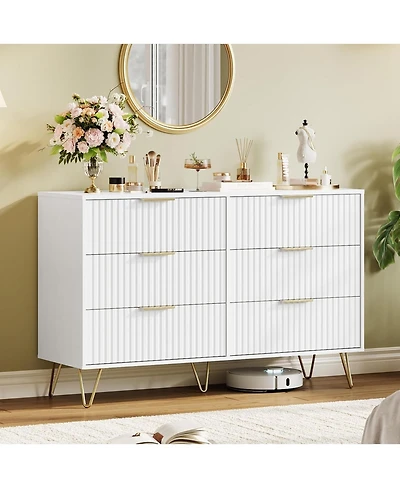 gaomon Fluted Dresser for Bedroom with 6 Drawers,47'' Wide Modern Chest of Wooden Drawers Metal Handle,Wide Clothes Storage Organizer