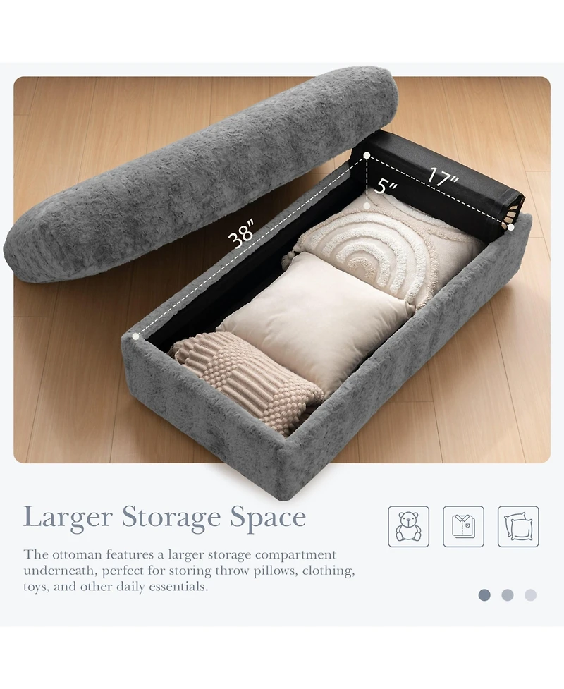 Boyel Living Faux Rabbit Fur Sofa with Storage Ottoman and Armrests,Cup Holders,Upholstered Sleeper Chair,Chaise Lounge,Reading