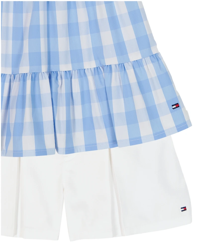 Tommy Hilfiger Girls' 4-6X Gingham Flutter Sleeve Tunic & Stretch Twill Shorts, 2-Piece Set