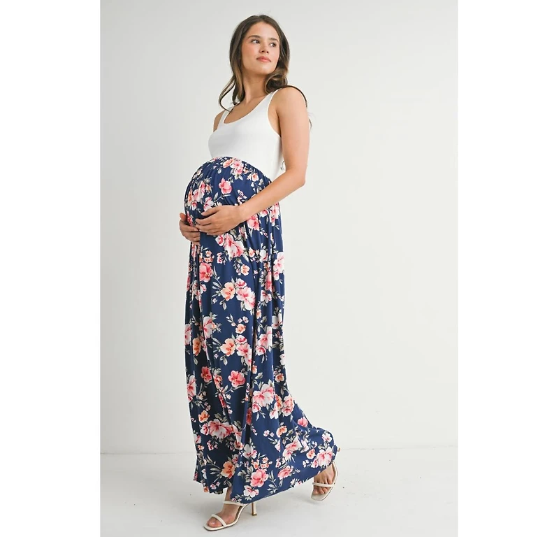 Hello Miz Maternity Floral Empire Waist Sleeveless Scoop Neck Maxi Dress