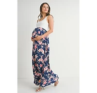 Hello Miz Maternity Floral Empire Waist Sleeveless Scoop Neck Maxi Dress