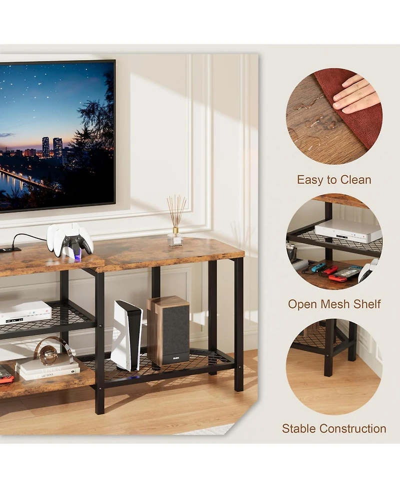 gaomon Tv Stand for TVs up to 75 Inch, Corner Entertainment Center with Power Outlet and Led Lights Open Storage Shelves