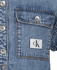 Calvin Klein Girls' 7-16 Short-Sleeve Patch Pocket Denim Shirtdress