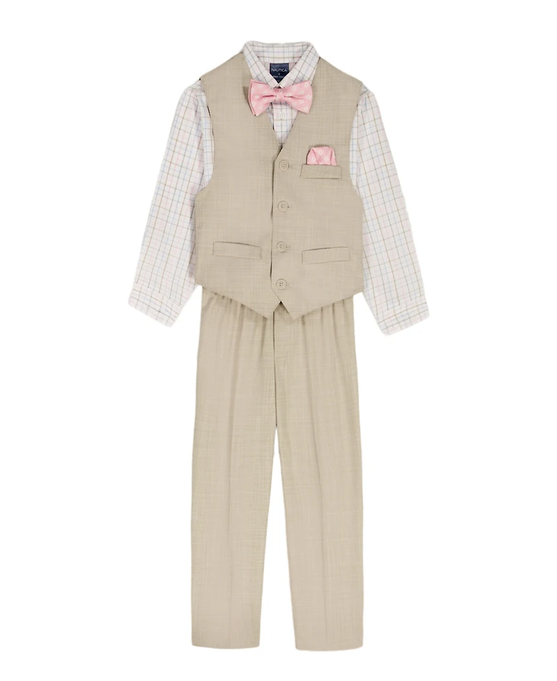 Nautica Toddler & Boys' 2T-7 Sharskin Vest, Check Shirt, Pocket Square, Pants Bowtie, 5-Piece Set
