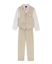 Nautica Toddler & Boys' 2T-7 Sharskin Vest, Check Shirt, Pocket Square, Pants Bowtie, 5-Piece Set