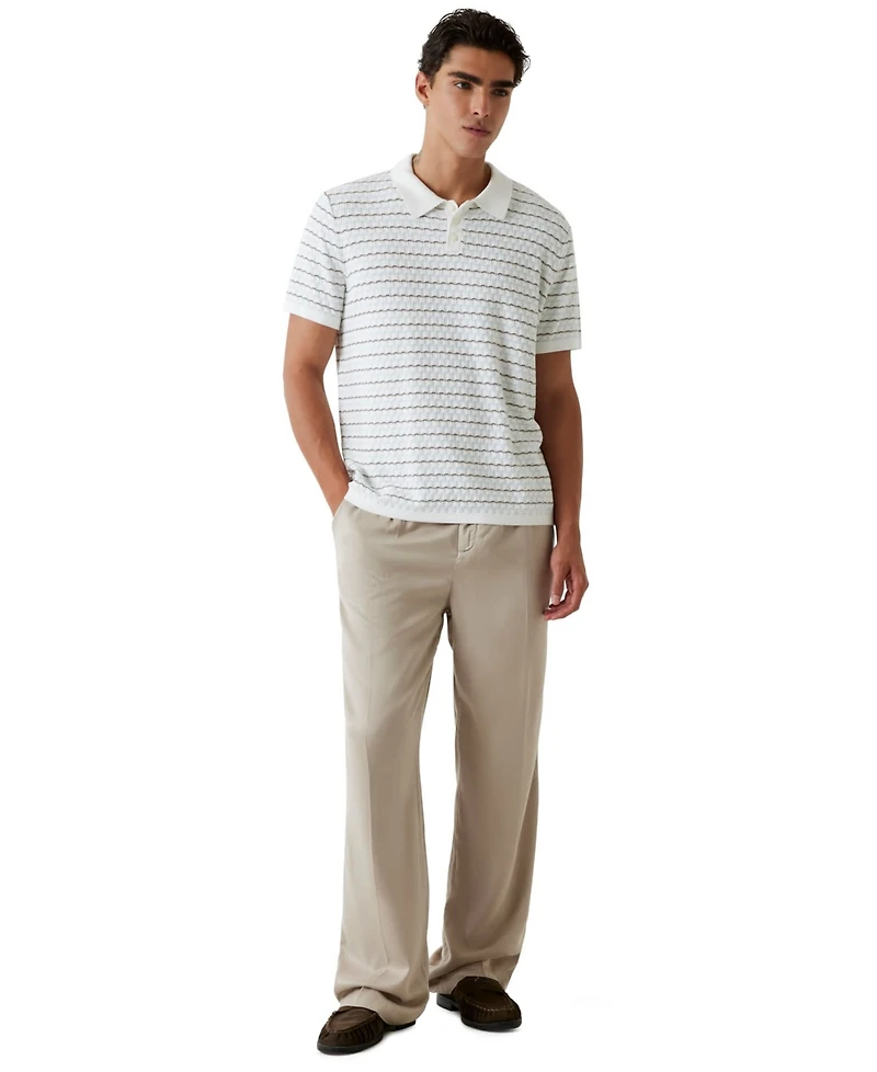 Guess Men's Checkered Stripe Text Woven Polo Shirt