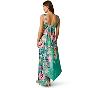 Adrianna Papell Women's Printed Mikado Bow Back V-Neck Gown
