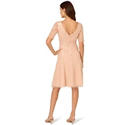 Adrianna Papell Women's Beaded V-Neck Midi Dress