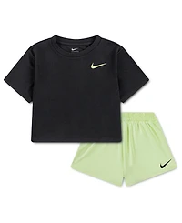 Nike Girls' 4-6X Lace It Up Crewneck T-Shirt and Swing Shorts, 2-Piece Set