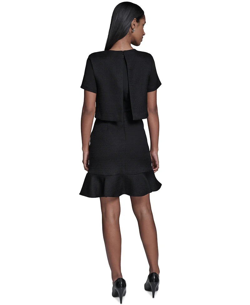 Karl Lagerfeld Paris Women's Crewneck Ruffle Hem Dress