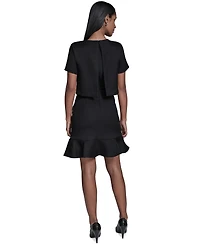 Karl Lagerfeld Paris Women's Crewneck Ruffle Hem Dress