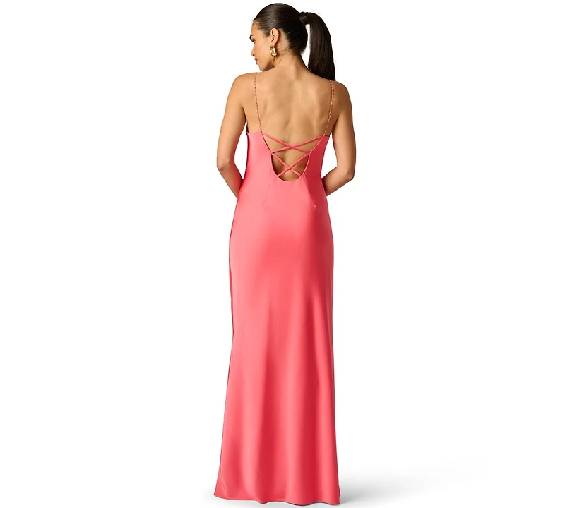 Adrianna Women's Beaded Straps Cowl Neck Ball Gown