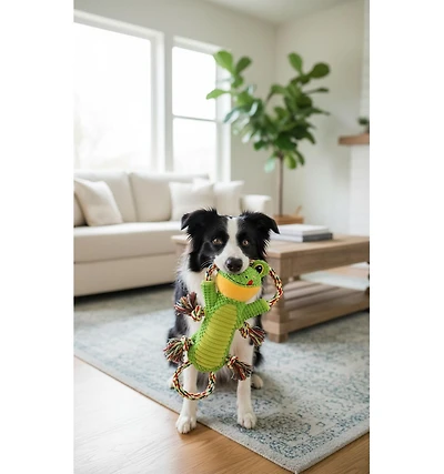 Aostirmotor Interactive Dog Toy with Crinkle Paper & Rope Knots, Plush Chew Toy for Mental Stimulation and Play
