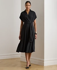 Lauren Ralph Petite Belted Crepe Collared Dress