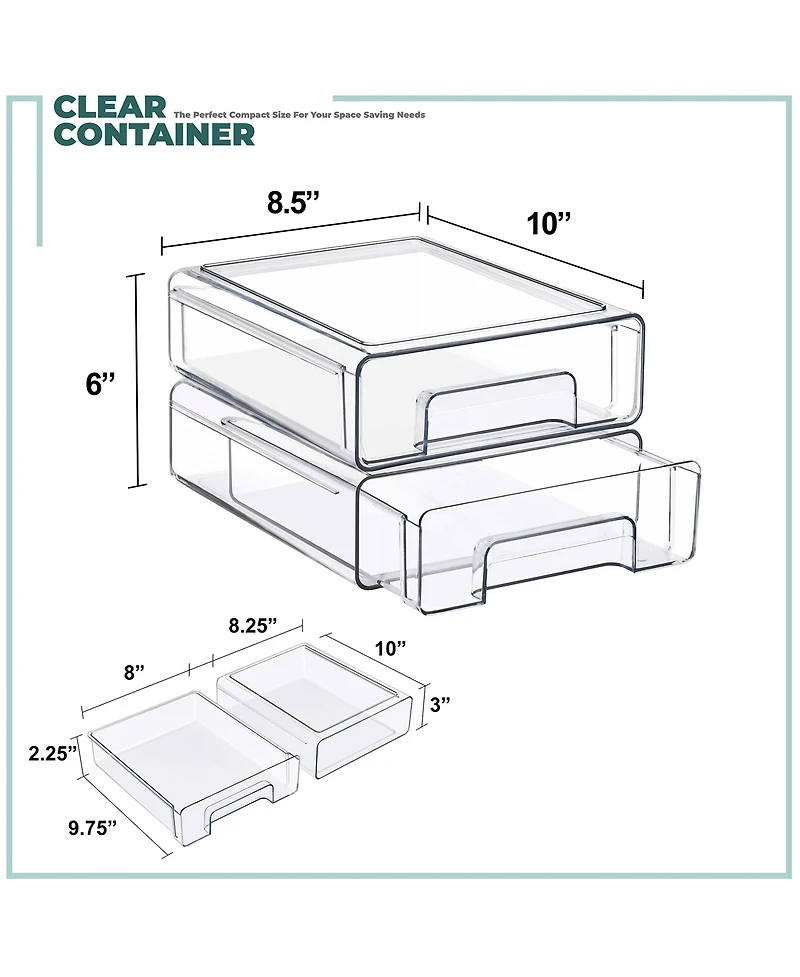 Sorbus 2-Pack Medium Clear Stackable Storage Drawers Case with Handles - for Bathroom, Closet, Pantry, Cabinet, Medicine & Baby Bottle Storage