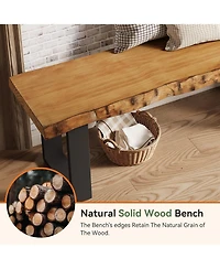 Tribesigns 47" Solid Wood Entryway Bench, Industrial Wooden Shoe Bench with Metal Legs, Narrow Long End of Bed Bench