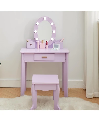 Gaomon Toddler Lighted Vanity & Stool Set, Perfect Gift Makeup Pretend Play Table