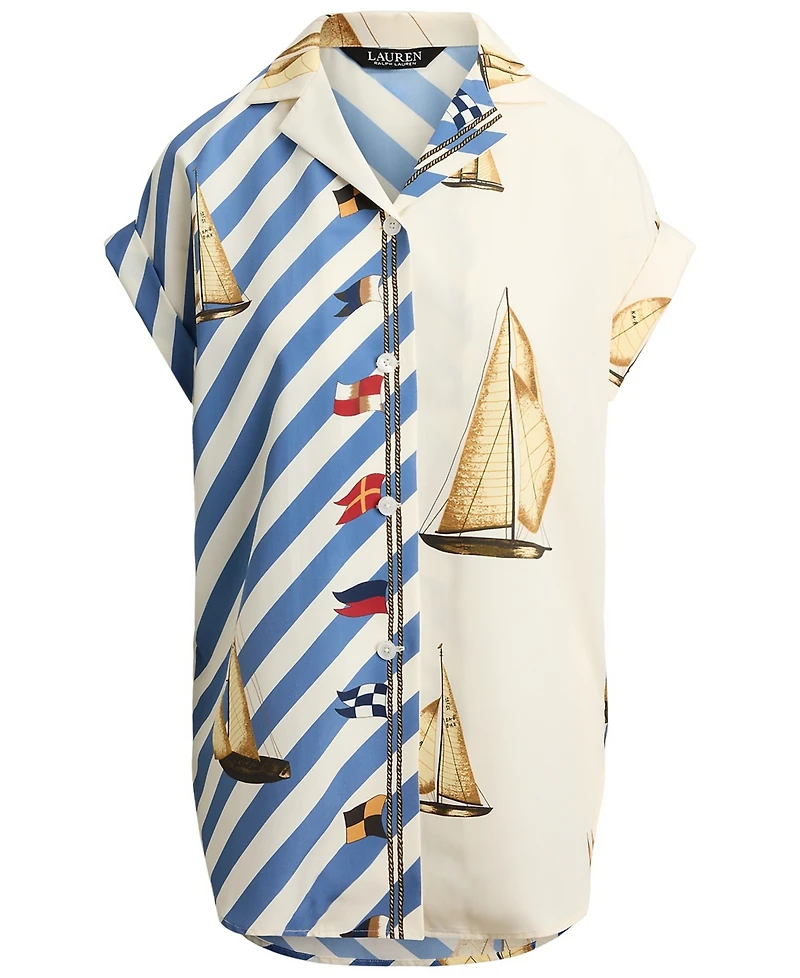 Lauren Ralph Petite Kahlie Striped Sailboat-Print Shirt