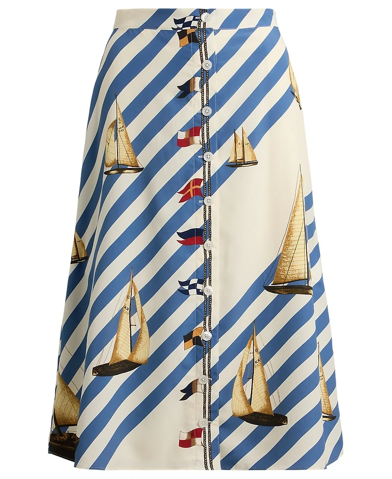Lauren Ralph Petite Kinnah Printed Button-Front Skirt