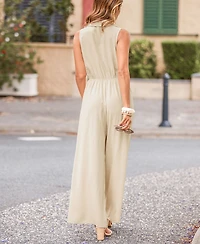 Cupshe Women's Collared Button-Front Wide-Leg Jumpsuit