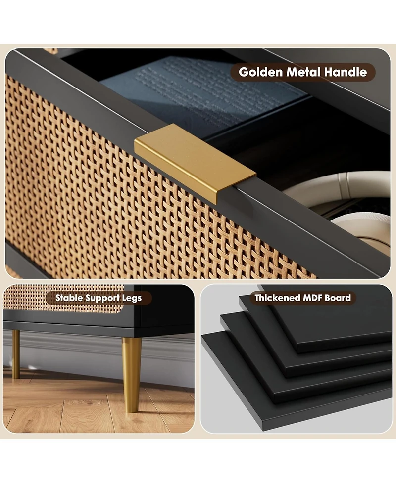 gaomon Rattan Dresser with 6 Drawers, Tall Modern Closet with Deep Storage, Long Wooden Dresser for Bedroom