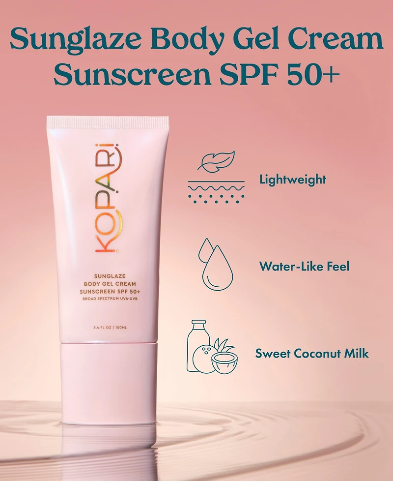 Kopari Beauty Sunglaze Body Gel Cream Sunscreen Spf 50+, 3.4 oz.