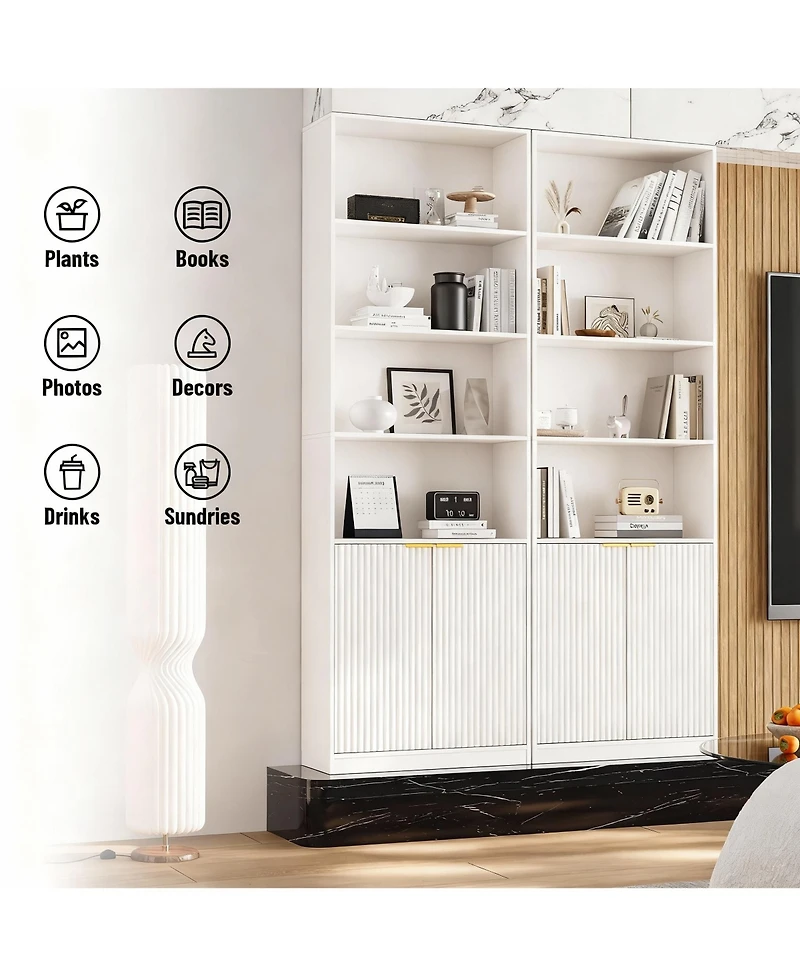 Yigii 72" Tall Bookshelf with 6 Shelves & Cabinets for Home Decor