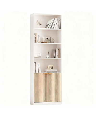 Yigii 72" Tall Bookshelf with 6 Shelves & Cabinets for Home Decor