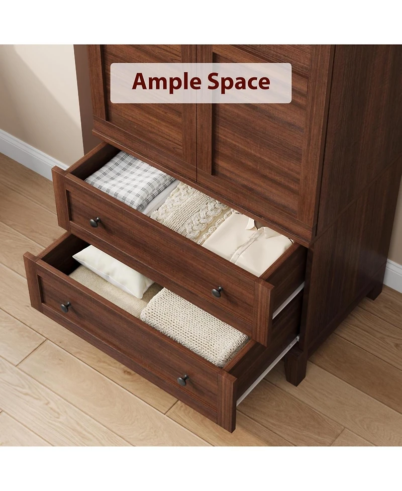 Armoire Wardrobe Closet with 2 Drawers,72 in Wooden Wardrobe Cabinet with Hanging Rod