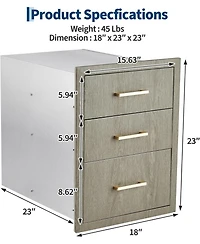 gaomon PeakPursuit Stainless Steel Outdoor Kitchen Triple Drawers - Heavy Duty with Handles, Weather-Resistant Flush Mount for Bbq Island