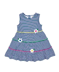 Florence Eiseman Little Girls Stripe Knit Dress With Pom Poms & Flowers