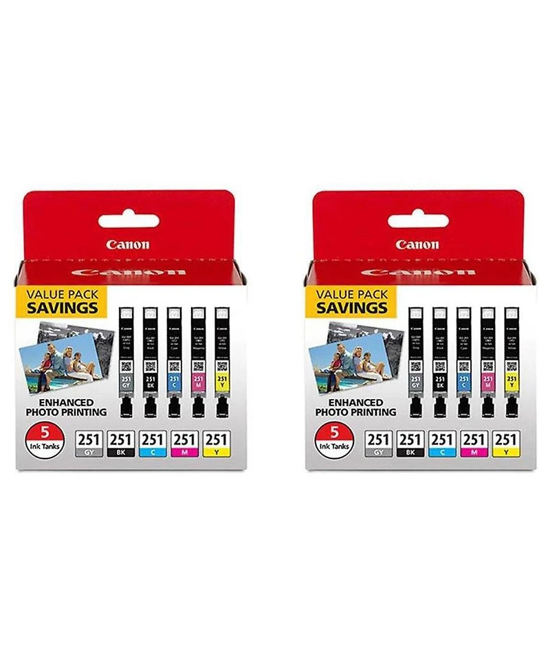 Canon Cli-251 5-Color Ink Pack for MG5620, MG6620, MG7520 Pixma Series Printers, 2-Pack