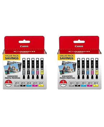 Canon Cli-251 5-Color Ink Pack for MG5620, MG6620, MG7520 Pixma Series Printers, 2-Pack