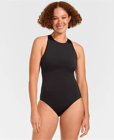 Lands' End Petite Tugless High Neck Portrait Back One Piece Swimsuit