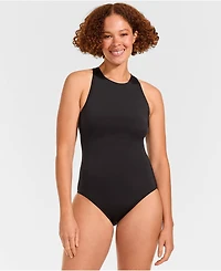 Lands' End Petite Tugless High Neck Portrait Back One Piece Swimsuit
