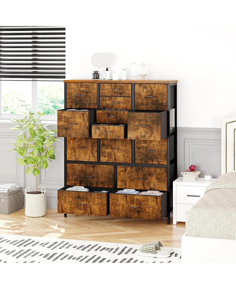 gaomon 48" H Tall Dresser with 15 Drawers, Fabric Storage Dresser with Steel Frame & Wood Top, Sturdy Dressers for Bedroom, Closet