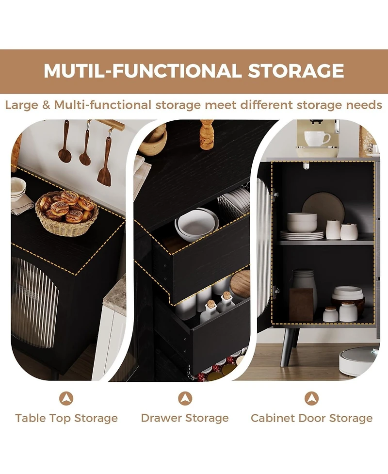 gaomon Sideboard Buffet Cabinet with Storage, Buffet Cabinet with Fluted Glass Sliding Doors and Drawers, Sideboard for Kitchen