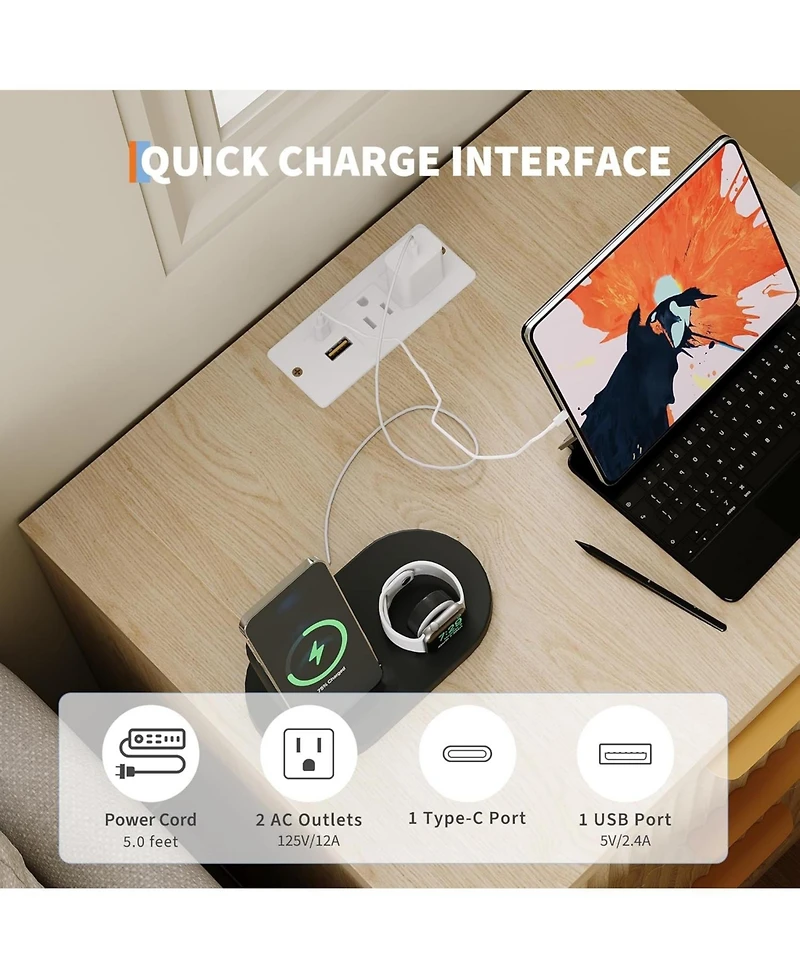 gaomon Bedside Table Nightstand with Bedside Storage, Bedroom Side Table and Organizer, Functional and Fluted Nightstand