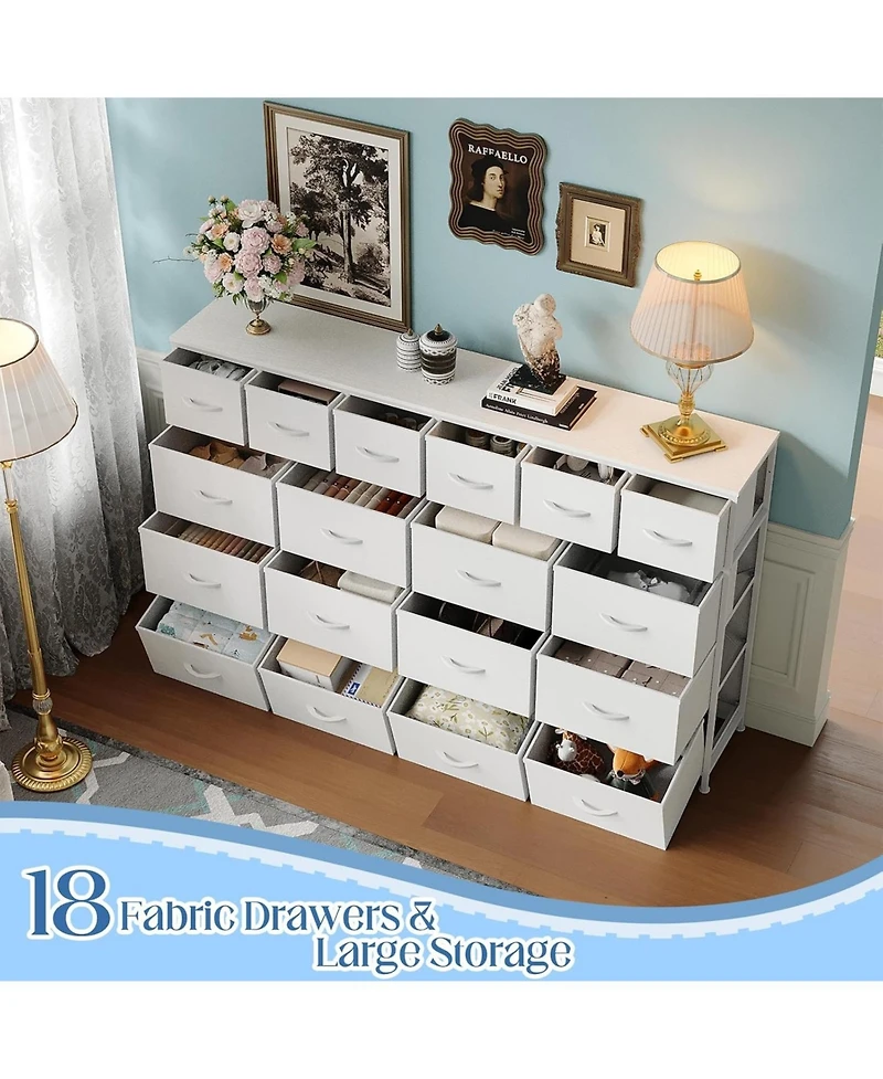 gaomon 18 Drawers Dresser with Mdf, Pb, Cationic Fabric, Iron, and Pu Long Storage Cabinet for Bedroom, Living Room, or Hallway