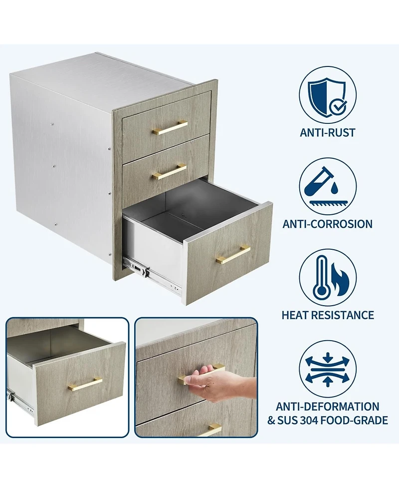 gaomon PeakPursuit Stainless Steel Outdoor Kitchen Triple Drawers - Heavy Duty with Handles