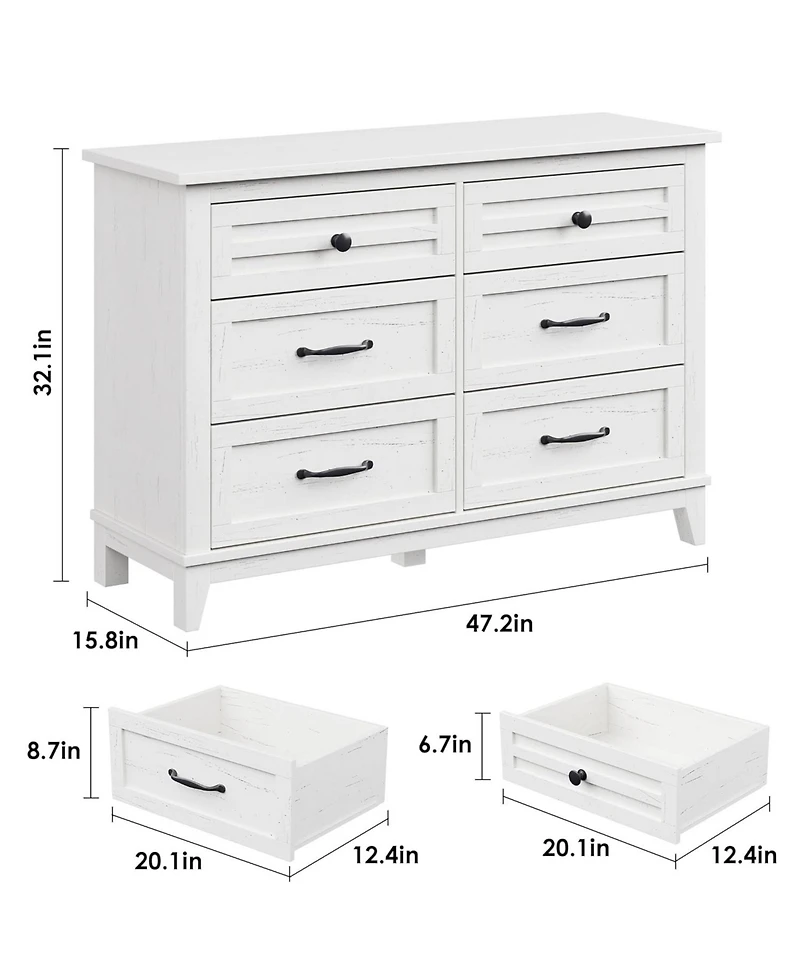 gaomon 6 Dresser for Bedroom, 47 in Wide Drawer Dresser with Storage Freestanding, Wooden Closet Storage Chest for Living Room, Bedroom